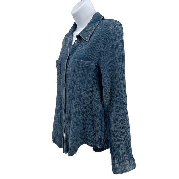 Wild Skye Raw Earth Button Up Shirt Top WMNS S Blue 4W30459 Long Sleeve Cotton - Picture 6 of 10